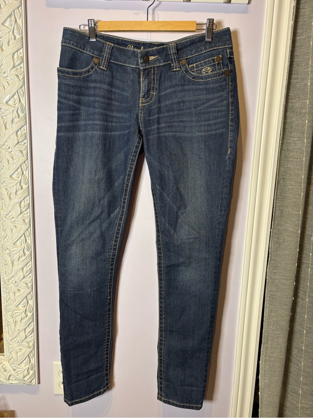 Harley-Davidson Dark Blue Moto Biker Edgy Slim Fit Jeans